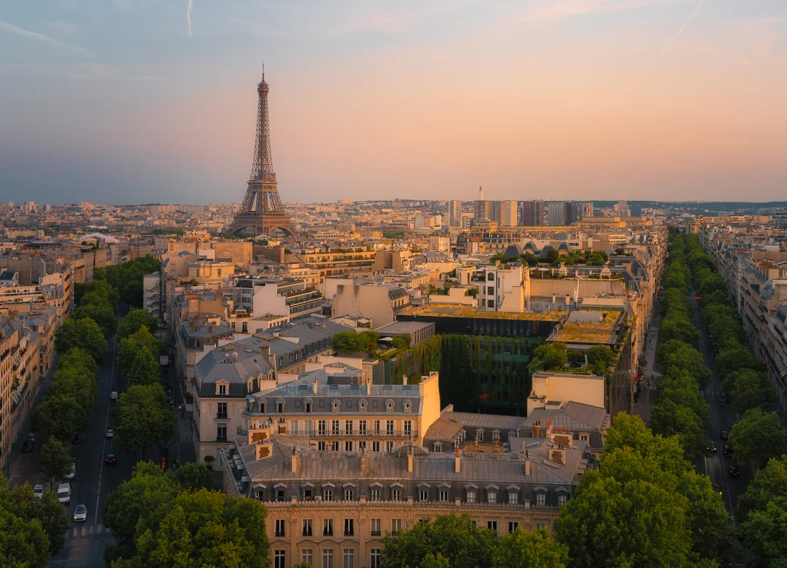 Paris Rooftops and Eiffel Tower at Sunset