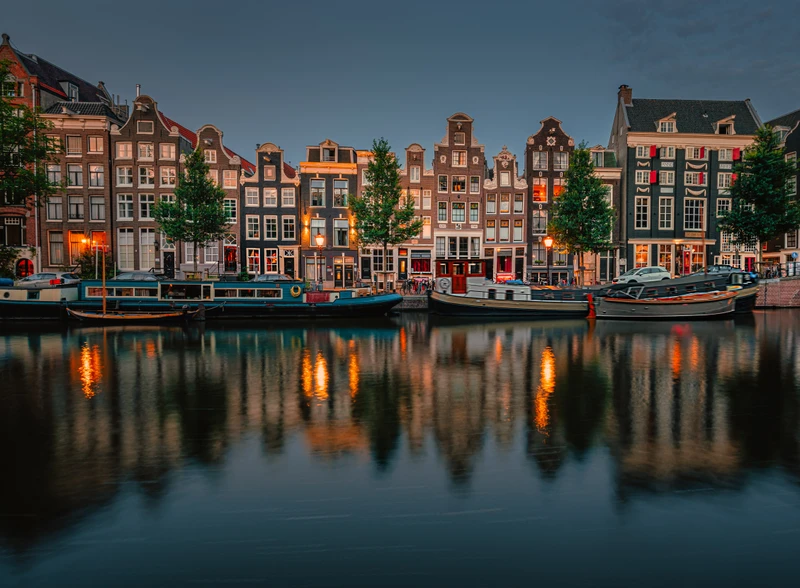 Damrak Reflections at Blue Hour